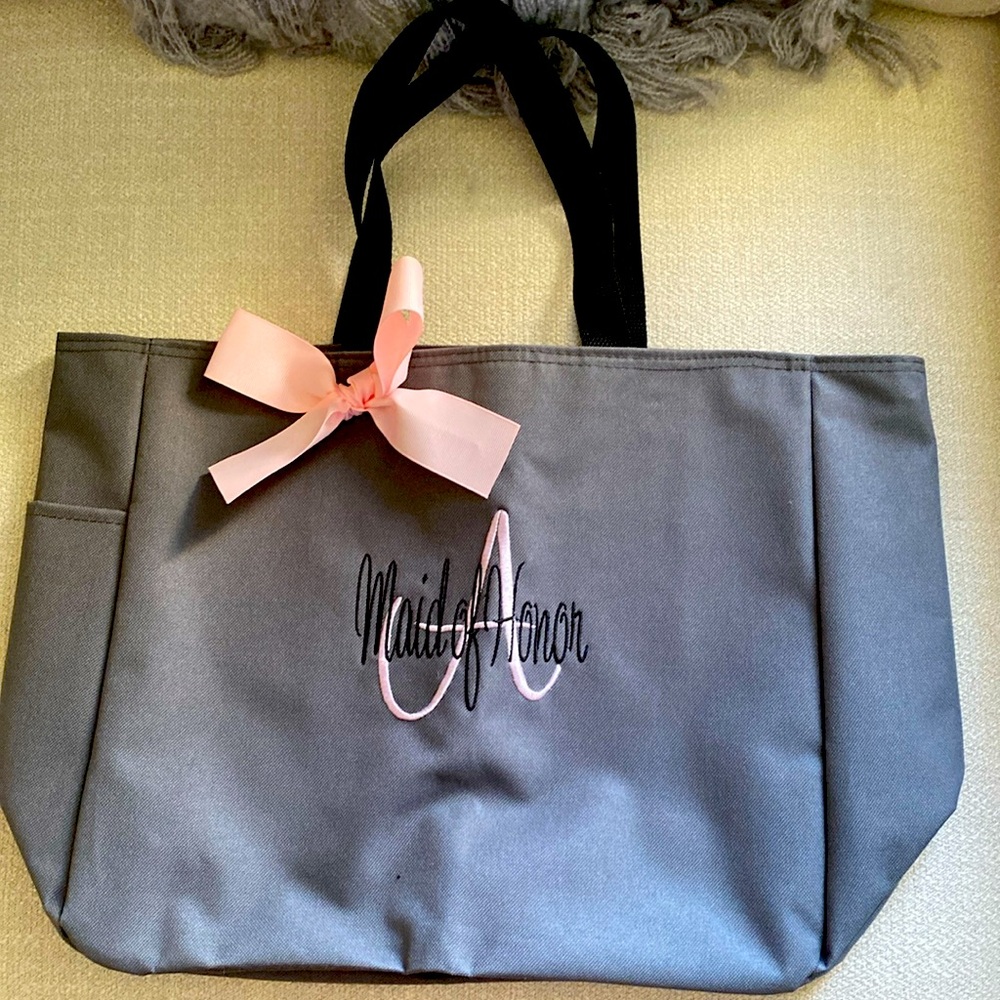 Maid of Honor bag with letter A engraved